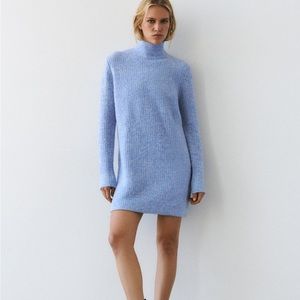 Zara Light Blue Turtleneck Sweater Dress Size S